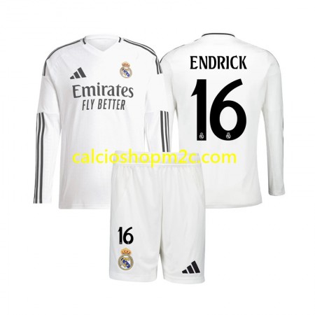 Real Madrid Endrick 16 Bambino Maglia Prima 2024/2025 Manica Lunga